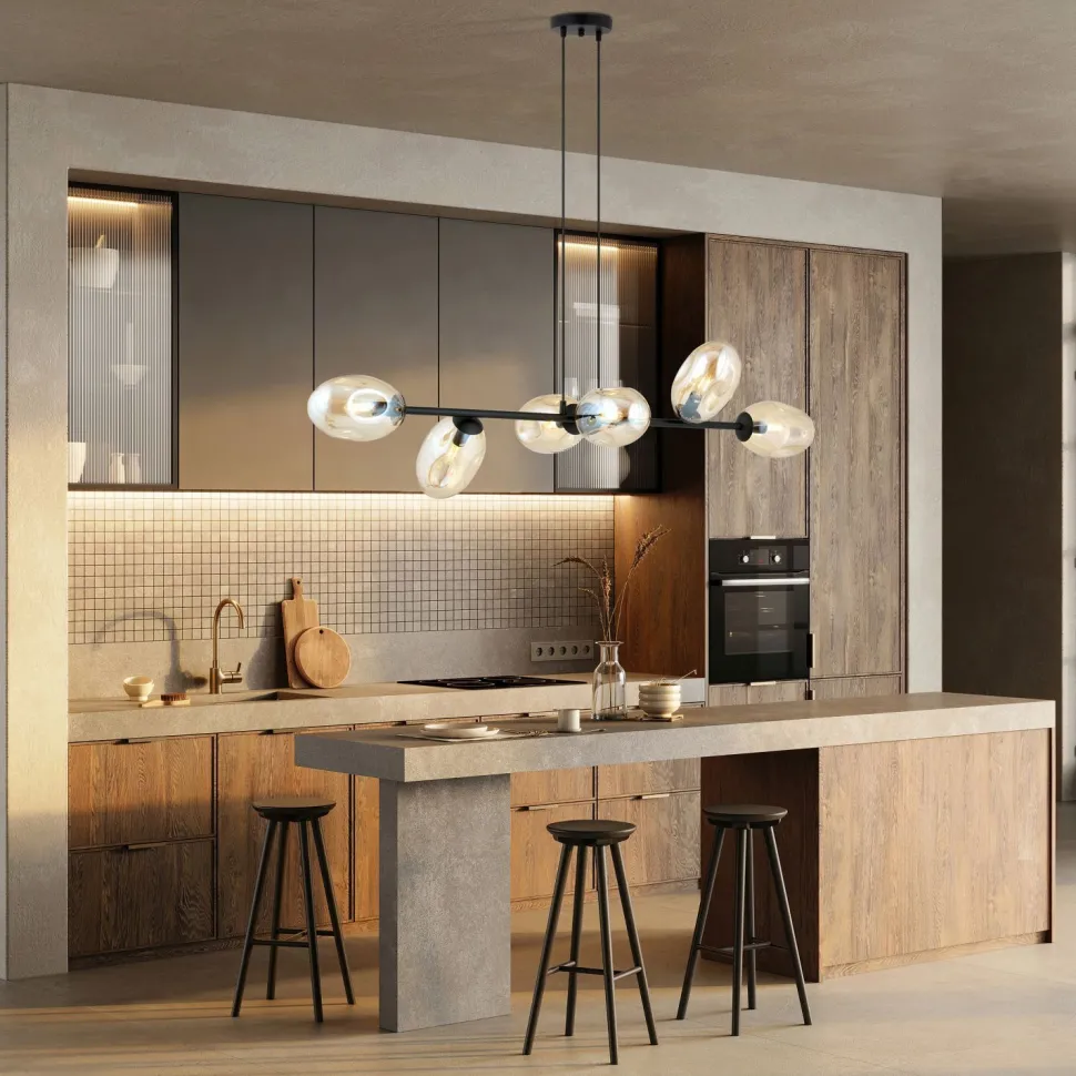 Pendelleuchte Schwarz Bernstein E14 Glas Metall