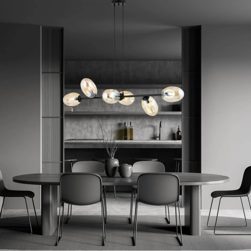 Pendelleuchte Schwarz Bernstein E14 Glas Metall