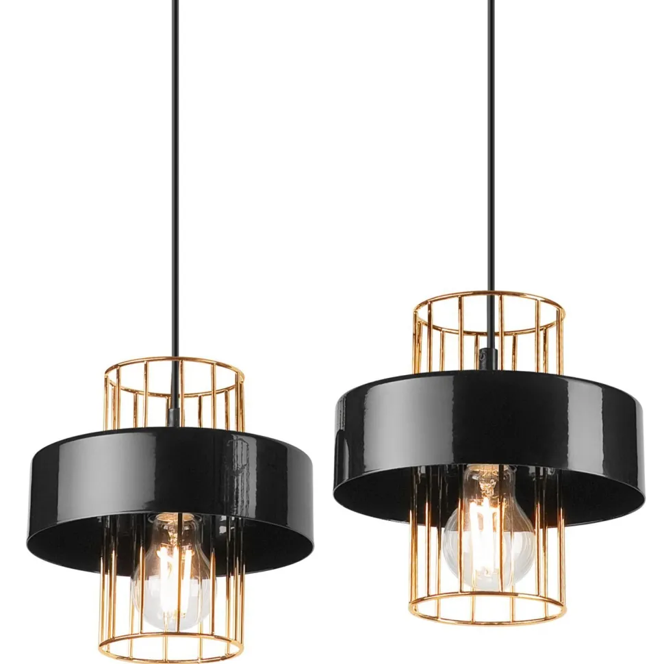 Pendelleuchte Schwarz Gold B: 40 cm Metall 2-flammig E27