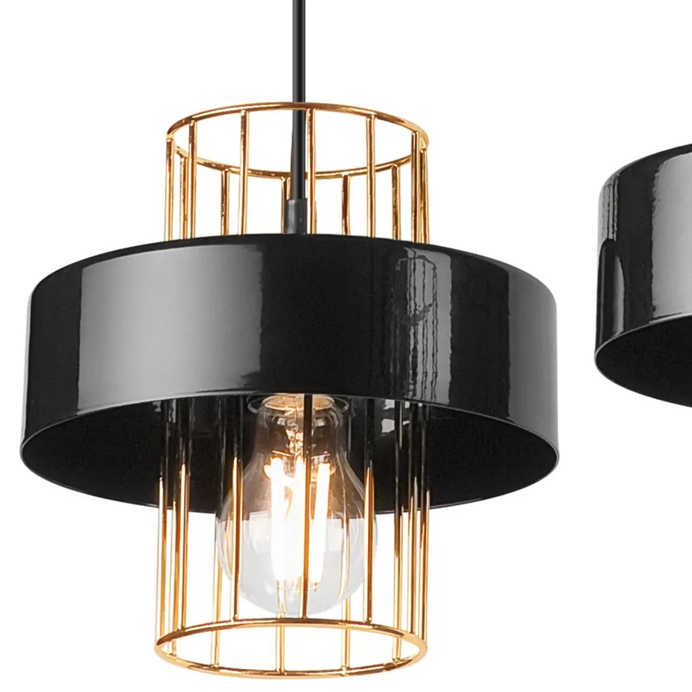 Pendelleuchte Schwarz Gold B: 40 cm Metall 2-flammig E27