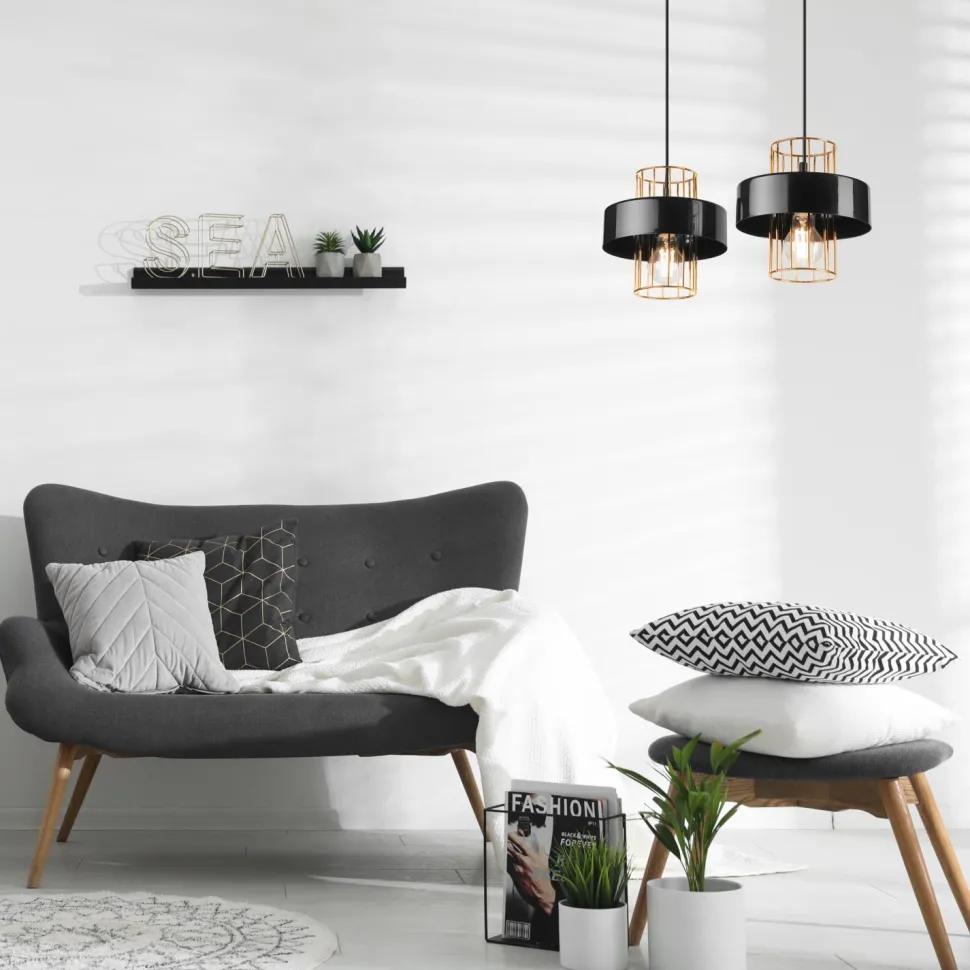 Pendelleuchte Schwarz Gold B: 40 cm Metall 2-flammig E27