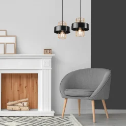 Pendelleuchte Schwarz Gold B: 40 cm Metall 2-flammig E27