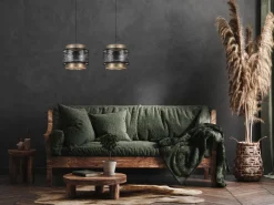 Pendelleuchte Schwarz Gold 2-flammig E27 Stoff blendarm