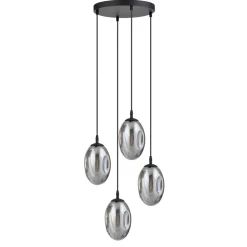 Pendelleuchte Schwarz Grau 4-flammig E14 Rauchglas