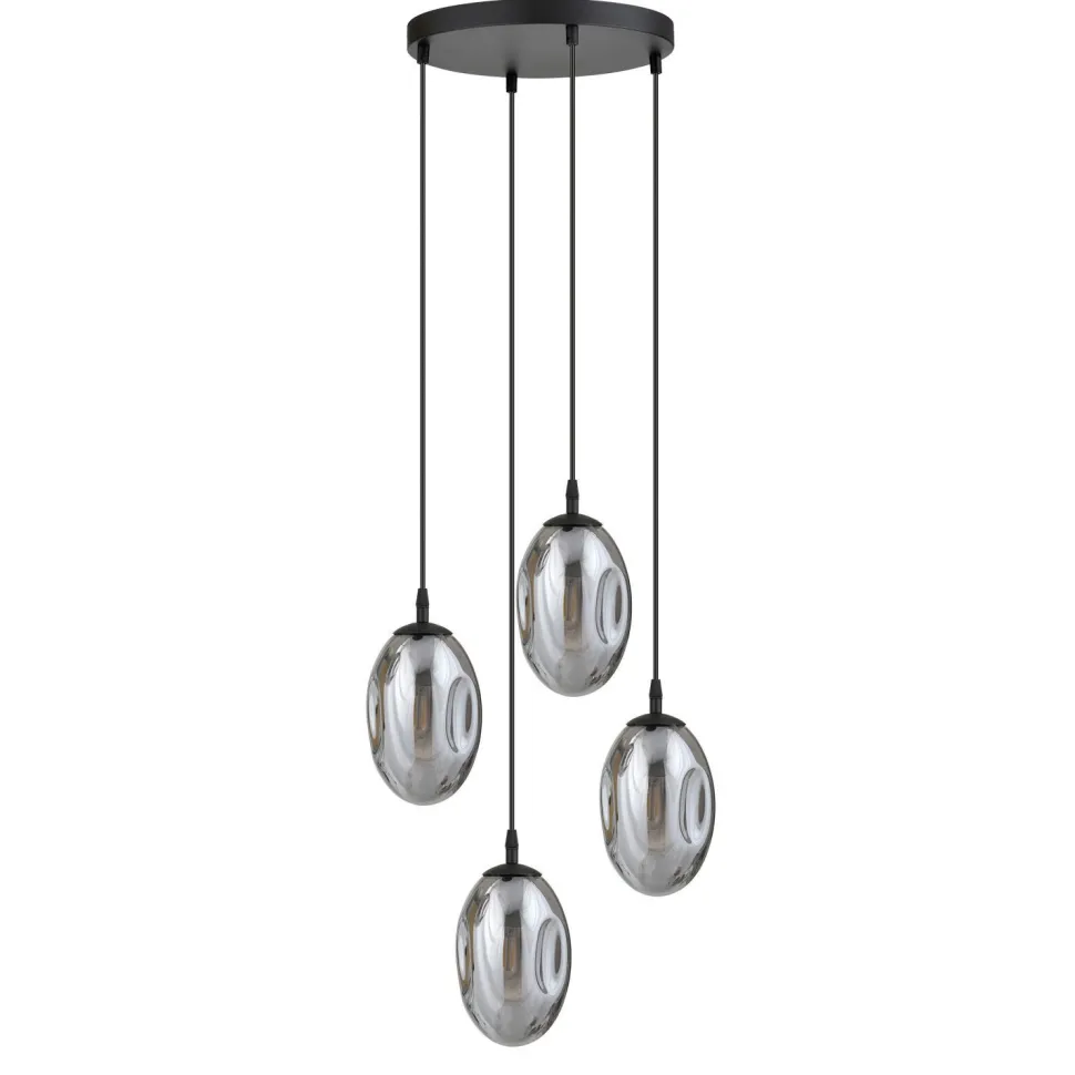 Pendelleuchte Schwarz Grau 4-flammig E14 Rauchglas