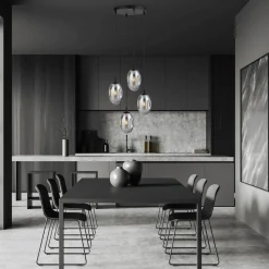 Pendelleuchte Schwarz Grau 4-flammig E14 Rauchglas