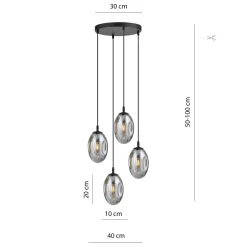 Pendelleuchte Schwarz Grau 4-flammig E14 Rauchglas