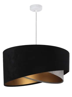 Pendelleuchte Schwarz Grau Gold E27 rund Ø 50 cm Stoff