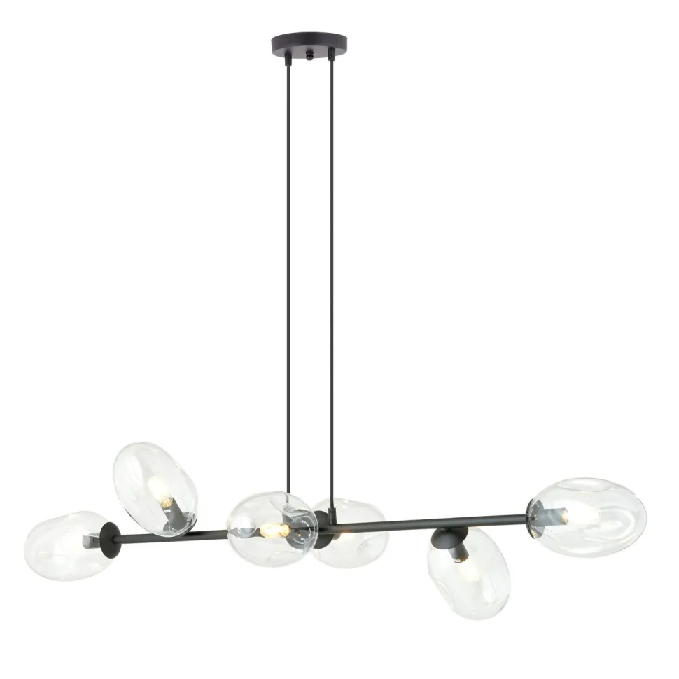 Pendelleuchte Schwarz Klar 6-flammig 120 cm lang