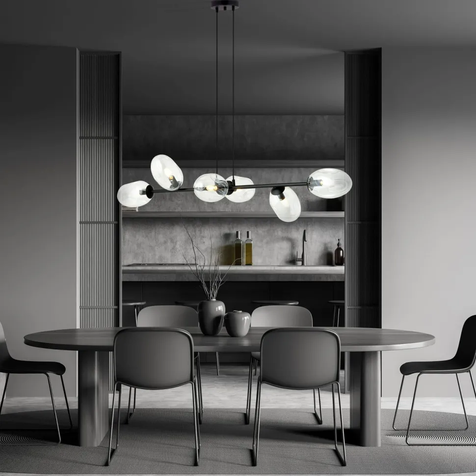 Pendelleuchte Schwarz Klar 6-flammig 120 cm lang