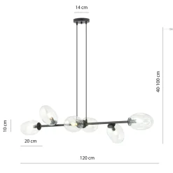 Pendelleuchte Schwarz Klar 6-flammig 120 cm lang