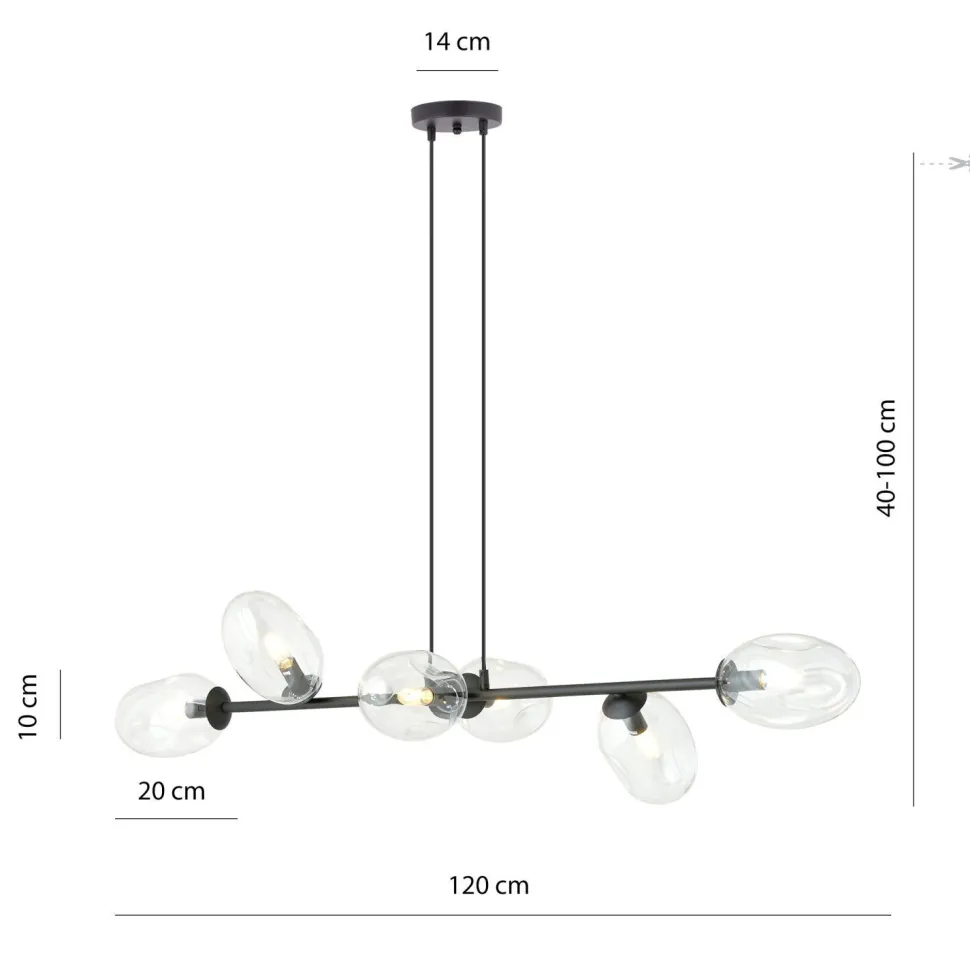 Pendelleuchte Schwarz Klar 6-flammig 120 cm lang