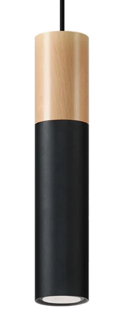 Pendelleuchte Schwarz Metall Holz Ø8cm Skandinavisch