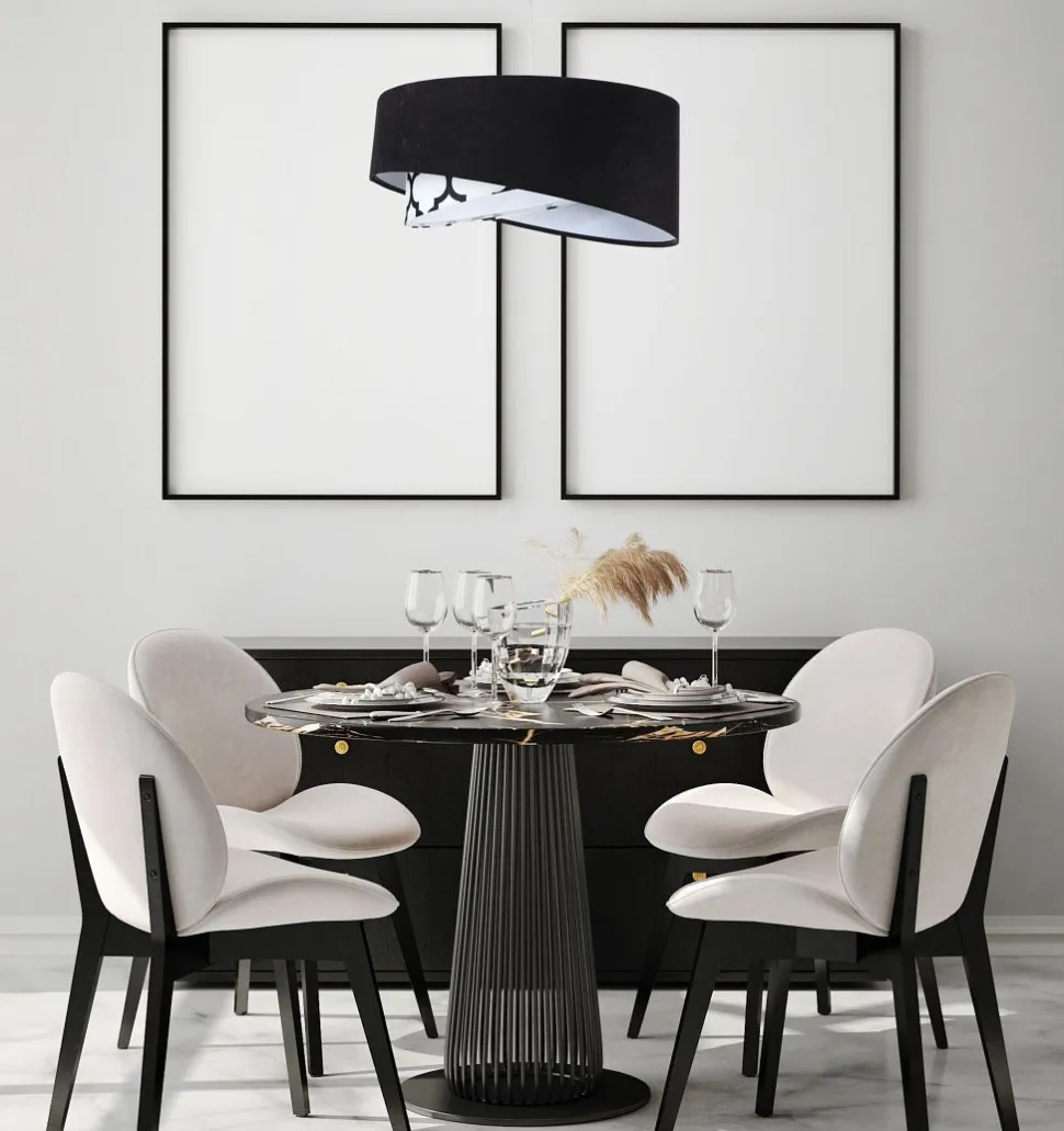 Pendelleuchte Schwarz Weiß rund D: 50 cm E27 Retro Motiv