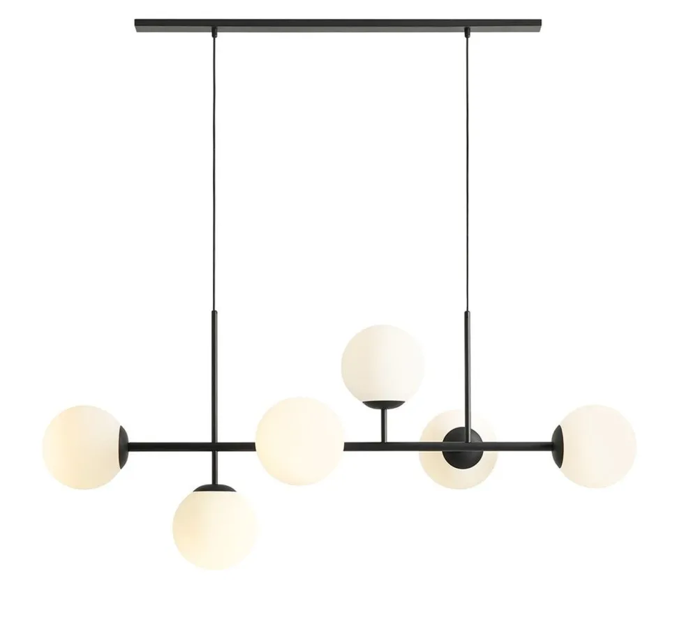 Pendelleuchte Schwarz Weiß 6-flammig E27 blendarm