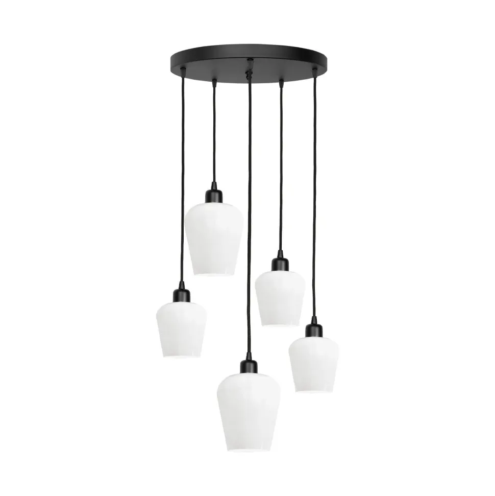 Pendelleuchte Schwarz Weiß Ø 45 cm Messing Eisen Glas 5x E27