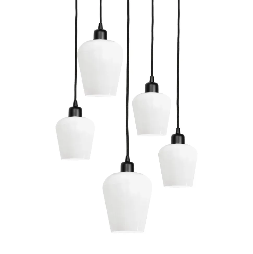 Pendelleuchte Schwarz Weiß Ø 45 cm Messing Eisen Glas 5x E27