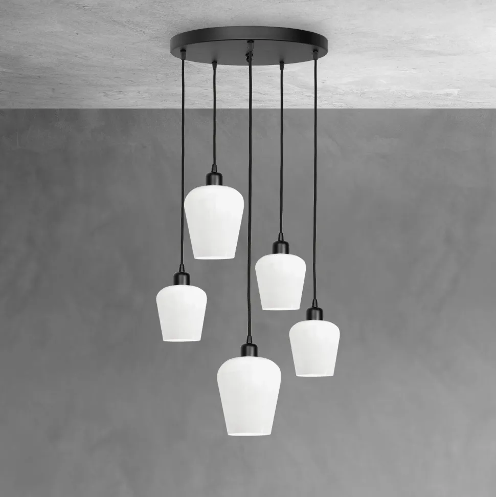 Pendelleuchte Schwarz Weiß Ø 45 cm Messing Eisen Glas 5x E27