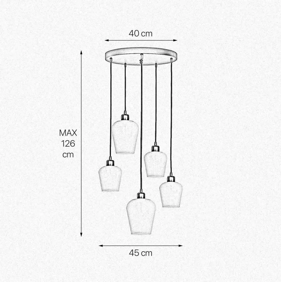 Pendelleuchte Schwarz Weiß Ø 45 cm Messing Eisen Glas 5x E27