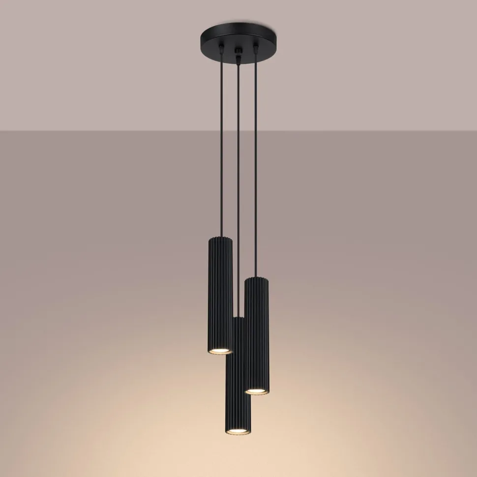 Pendelleuchte Schwarz 3x GU10 schmal Ø 19,5 cm Alu Modern