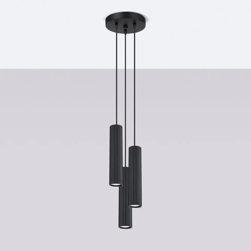 Pendelleuchte Schwarz 3x GU10 schmal Ø 19,5 cm Alu Modern