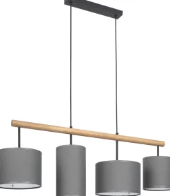Pendelleuchte SEYA in Graphit Holz 4xE27 Esstisch