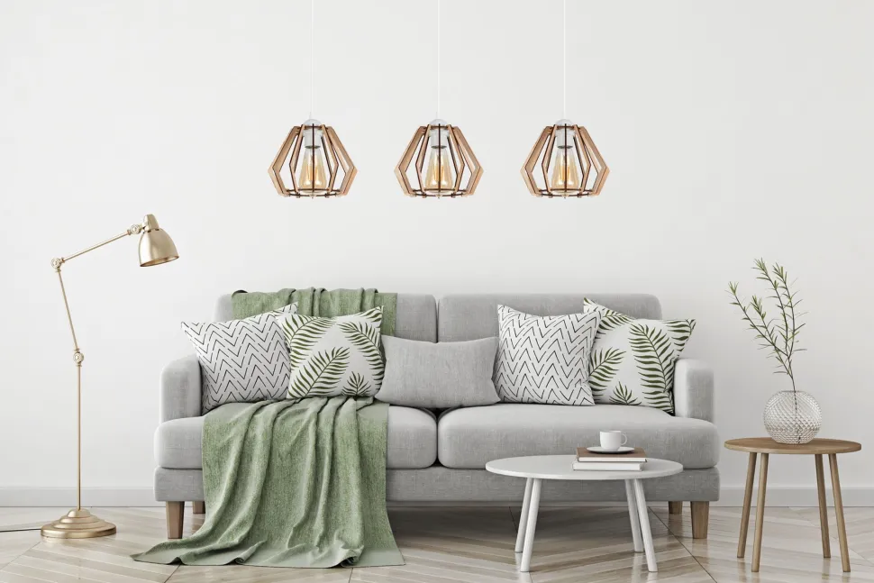 Pendelleuchte Skandinavisch Holz Metall Weiß E27 3-flmg