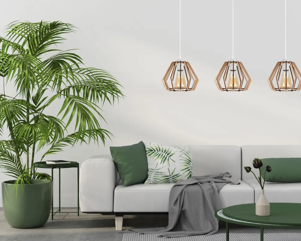 Pendelleuchte Skandinavisch Holz Metall Weiß E27 3-flmg