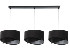 Pendelleuchte Stoff 3-flammig E27 Schwarz Silber verstellbar