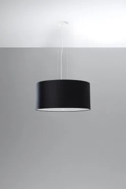 Pendelleuchte Stoff Glas Ø 50 cm Schwarz blendarm rund
