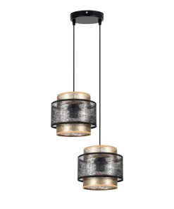 Pendelleuchte Stoff Schwarz Gold B:33 cm E27 blendarm