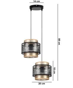 Pendelleuchte Stoff Schwarz Gold B:33 cm E27 blendarm