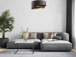 Pendelleuchte Stoff verstellbar E27 Stoff in Grau Gold