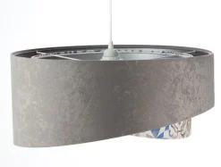 Pendelleuchte Stoffschirm Ø 50 cm Grau Beige Silber E27