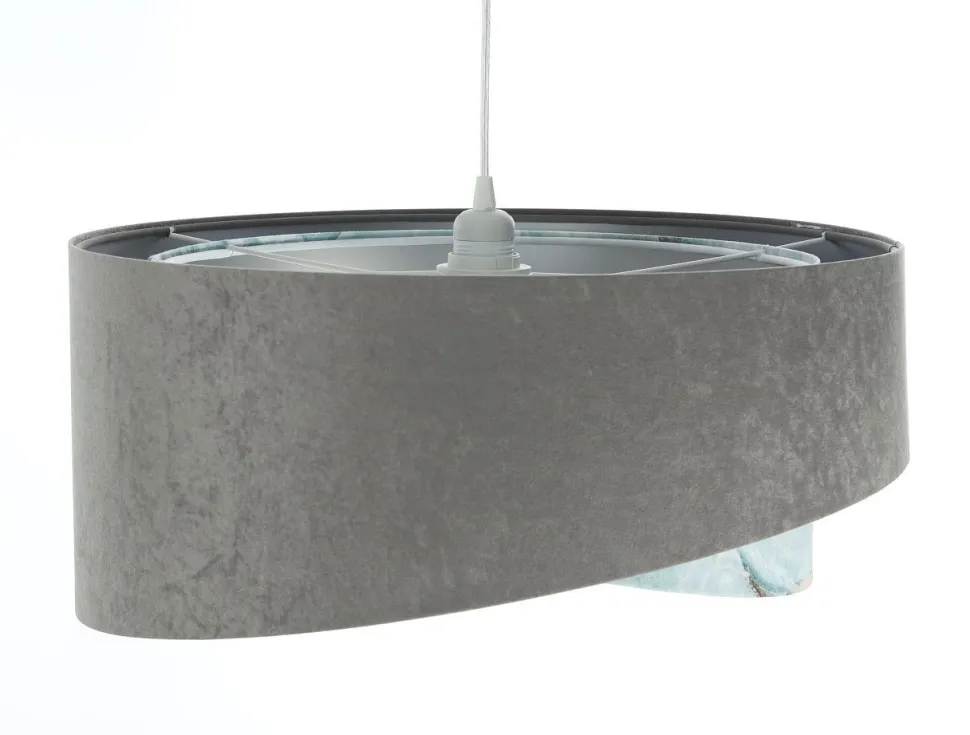 Pendelleuchte Stoffschirm Ø 50 cm rund Grau Hellblau Silber