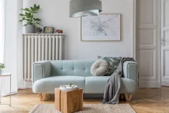 Pendelleuchte Stoffschirm Ø 50 cm rund Grau Hellblau Silber