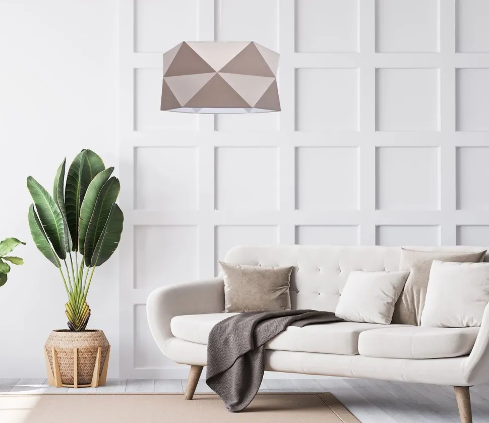 Pendelleuchte Stoffschirm Weiß Braun blendarm E27 L:70