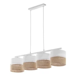 Pendelleuchte Weiß Braun 4-flammig Metall Stoff Jute E27