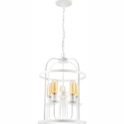 Pendelleuchte Weiß 5-flammig E27 Metall Rustikal Ø 35,5 cm