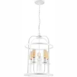 Pendelleuchte Weiß 5-flammig E27 Metall Rustikal Ø 35,5 cm