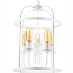 Pendelleuchte Weiß 5-flammig E27 Metall Rustikal Ø 35,5 cm