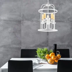 Pendelleuchte Weiß 5-flammig E27 Metall Rustikal Ø 35,5 cm