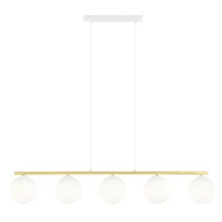 Pendelleuchte Weiß Gold 5x E14 Kugelschirm Glas Metall