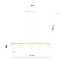 Pendelleuchte Weiß Gold 5x E14 Kugelschirm Glas Metall