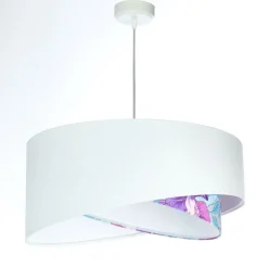 Pendelleuchte Weiß Lila Blumen Print E27 rund Ø 50 cm Stoff