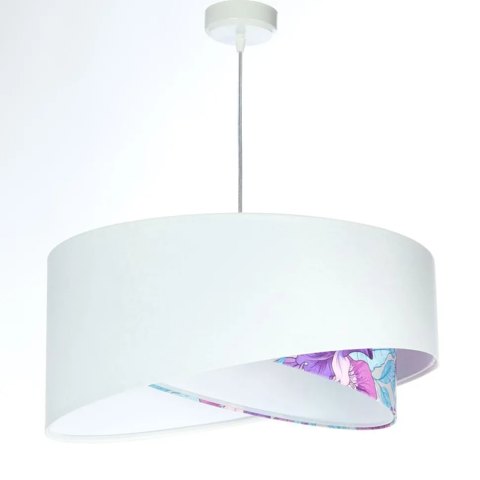Pendelleuchte Weiß Lila Blumen Print E27 rund Ø 50 cm Stoff