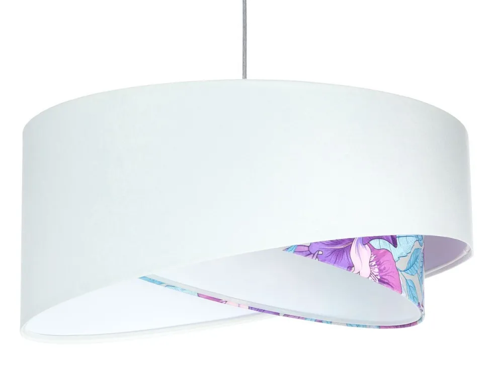 Pendelleuchte Weiß Lila Blumen Print E27 rund Ø 50 cm Stoff