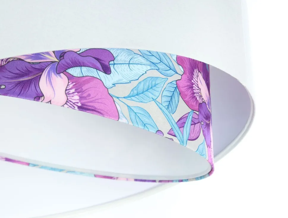 Pendelleuchte Weiß Lila Blumen Print E27 rund Ø 50 cm Stoff