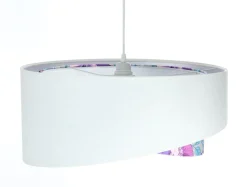 Pendelleuchte Weiß Lila Blumen Print E27 rund Ø 50 cm Stoff