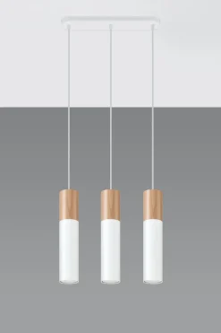 Pendelleuchte Weiß Metall Holz 3-flmg Skandinavisch